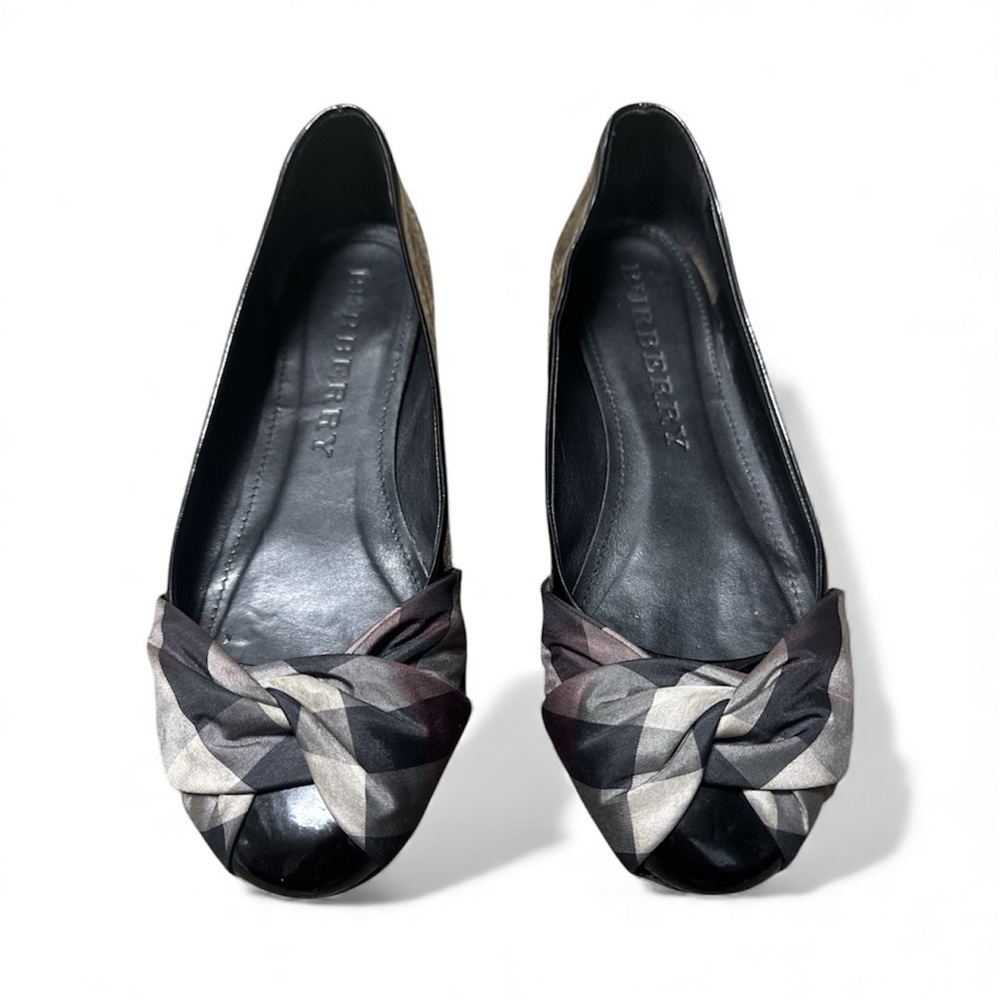 Burberry Black Plaid Knot-Front Ballet Flats - Picture 2 of 15